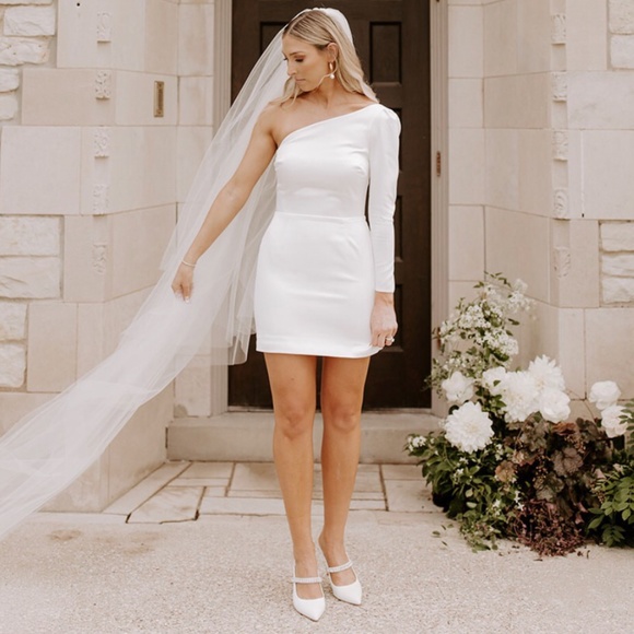 Sarah Seven One-Shoulder White Wedding Dress - Picture 1 of 6